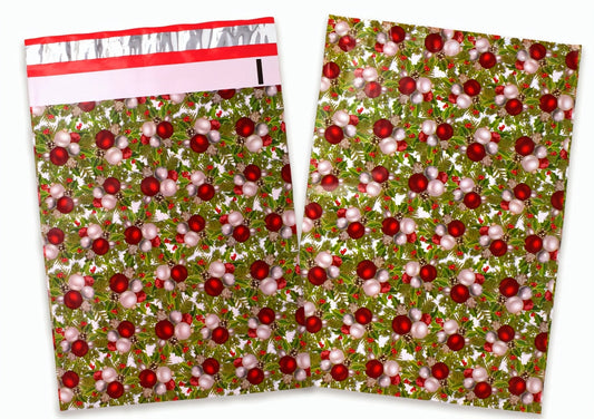 Premium Christmas Ornament Red Green Poly Mailers Size 10x13 Shipping Bags - Packaging Materials for Quail Enthusiasts