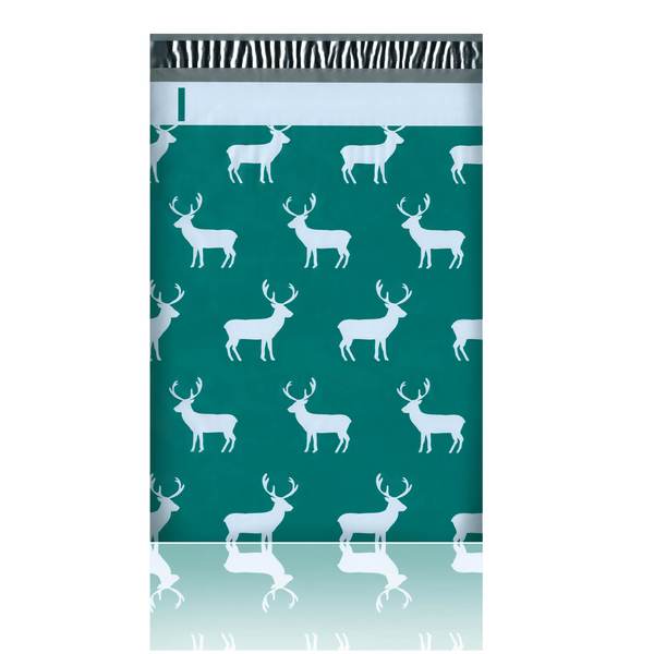 Premium Christmas Reindeer Green Deer Poly Mailers Size 10x13 Shipping Bags - Packaging Materials for Quail Enthusiasts