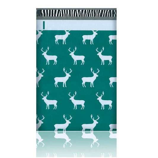 Premium Christmas Reindeer Green Deer Poly Mailers Size 10x13 Shipping Bags - Packaging Materials for Quail Enthusiasts
