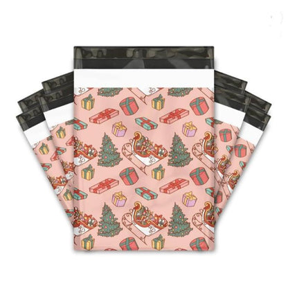 Christmas Sleigh Poly Mailers Size 10x13 Winter Shipping Bags