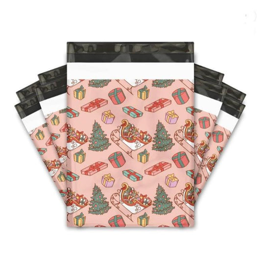 Christmas Sleigh Poly Mailers Size 10x13 Winter Shipping Bags