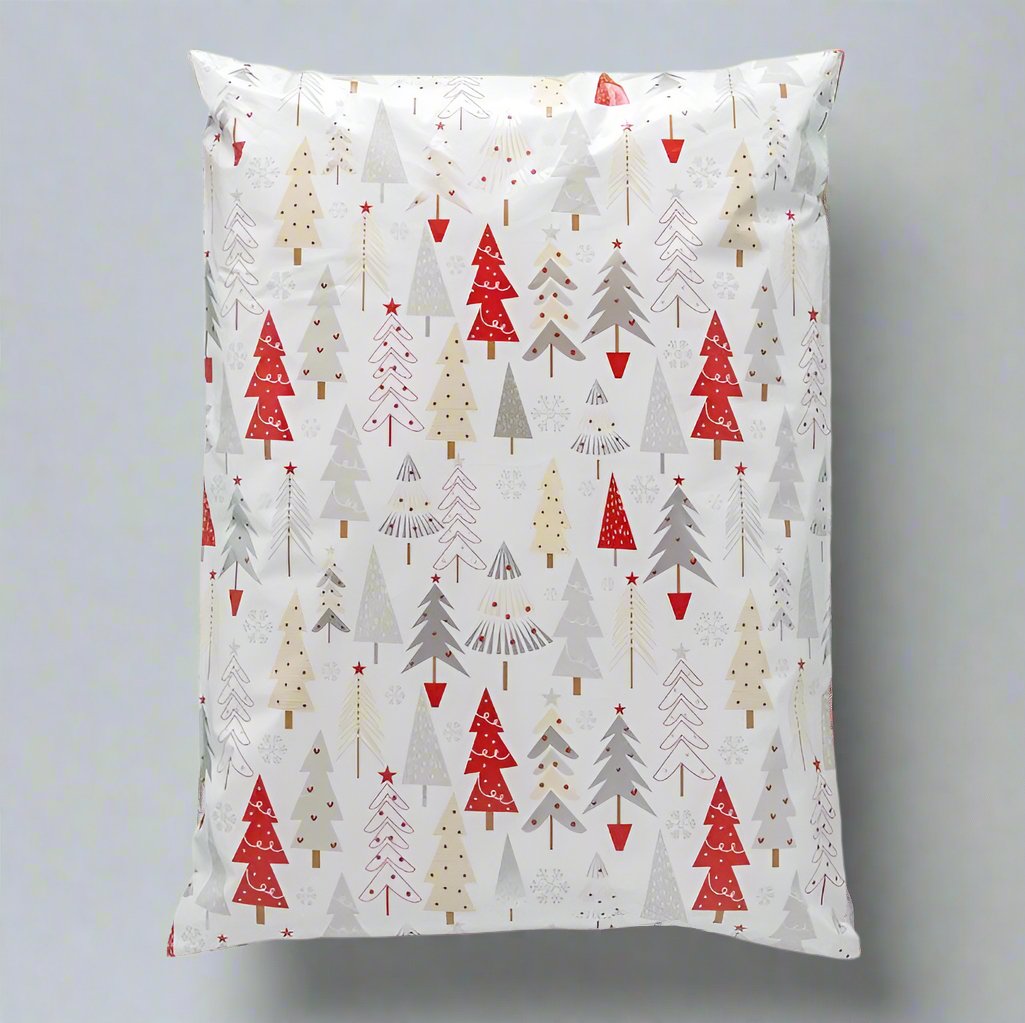 Christmas Trees Poly Mailers Size 14.5x19 White Christmas Shipping Bags