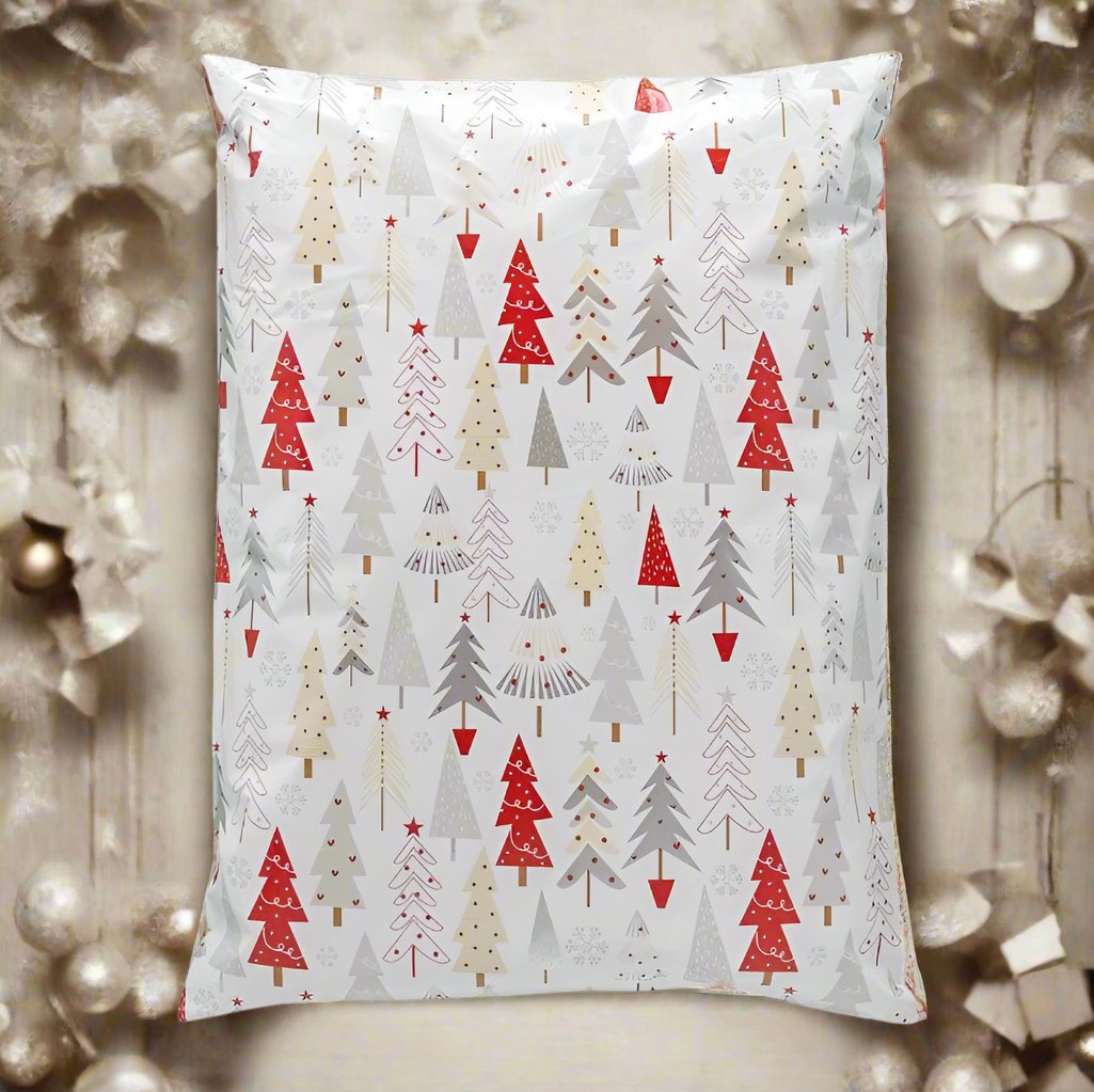 Christmas Trees Poly Mailers Size 14.5x19 White Christmas Shipping Bags