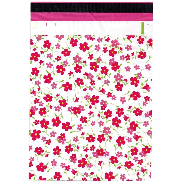 Premium Pink Flowers Floral Poly Mailers Size 12x15.5 Colorful Shipping Bags - Packaging Materials for Quail Enthusiasts