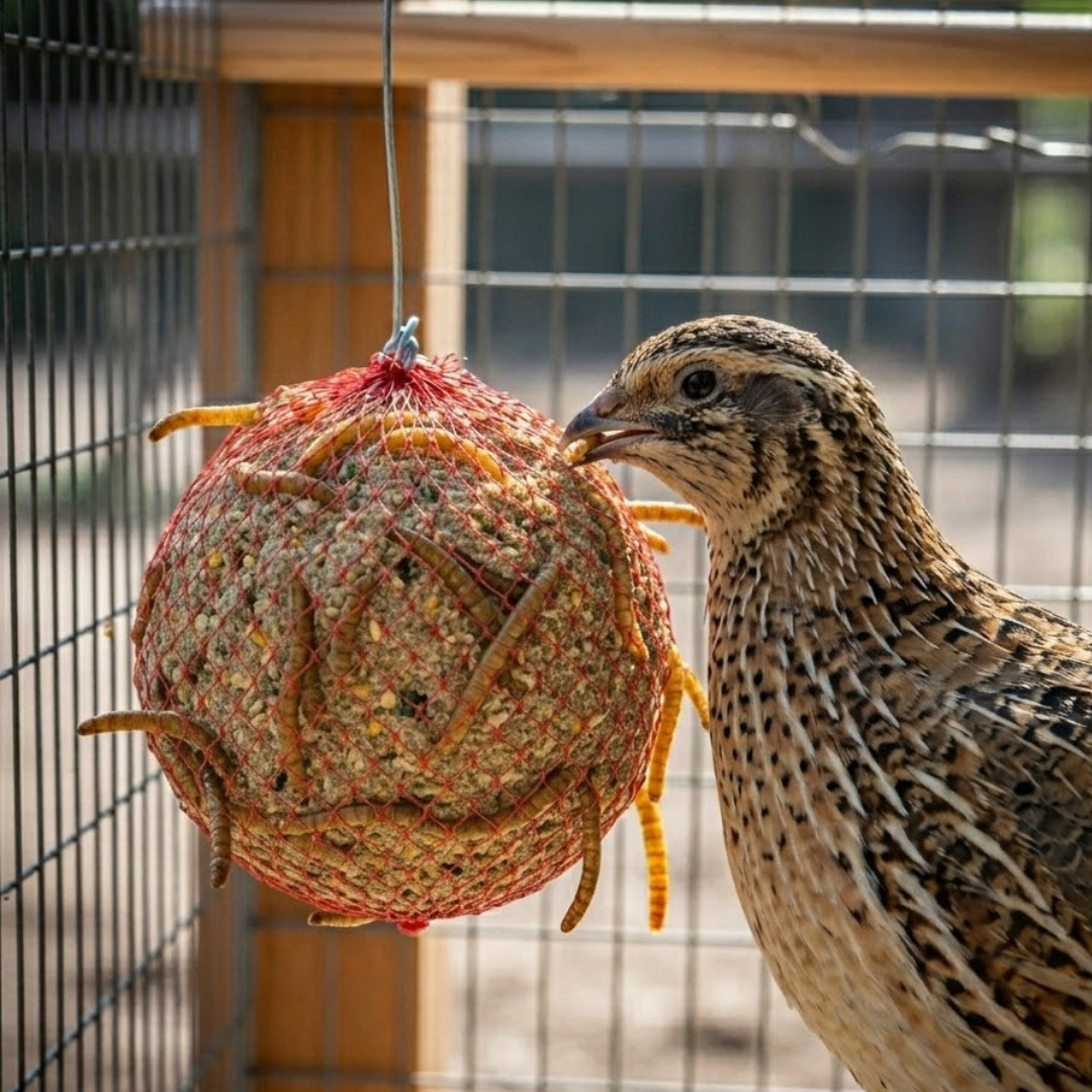 Premium Quail & Gamebird Knödel — Enrichment Feed Ball with Mealworms 2 pack - Bird Keeping Supplies for Quail Enthusiasts