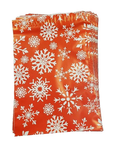 Premium Snowflake Red Christmas Winter Poly Mailers Size 10x13 Shipping Bags - Packaging Materials for Quail Enthusiasts