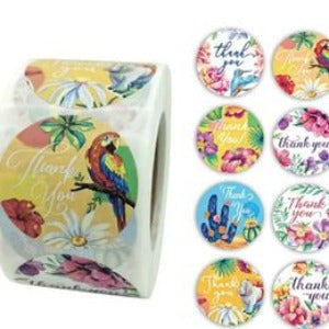 Premium Thank You Stickers 1.5 inch 500 Count Per Roll Cactus Parrot Jungle Shipping Supplies Animal Theme - Packaging Materials for Quail Enthusiasts
