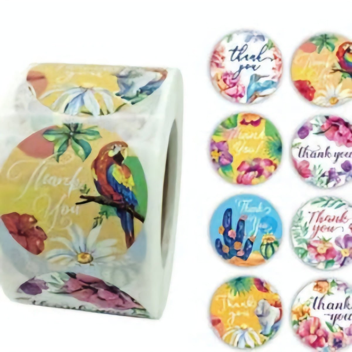 Premium Thank You Stickers 1.5 inch 500 Count Per Roll Cactus Parrot Jungle Shipping Supplies Animal Theme - Packaging Materials for Quail Enthusiasts