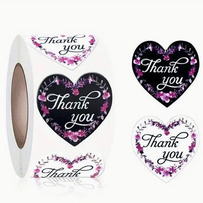 Premium Thank You Stickers 1.5 inch 500 Count Per Roll Pink Flowers Heart Shaped Shipping Supplies - Packaging Materials for Quail Enthusiasts
