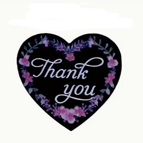 Premium Thank You Stickers 1.5 inch 500 Count Per Roll Pink Flowers Heart Shaped Shipping Supplies - Packaging Materials for Quail Enthusiasts