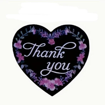 Premium Thank You Stickers 1.5 inch 500 Count Per Roll Pink Flowers Heart Shaped Shipping Supplies - Packaging Materials for Quail Enthusiasts