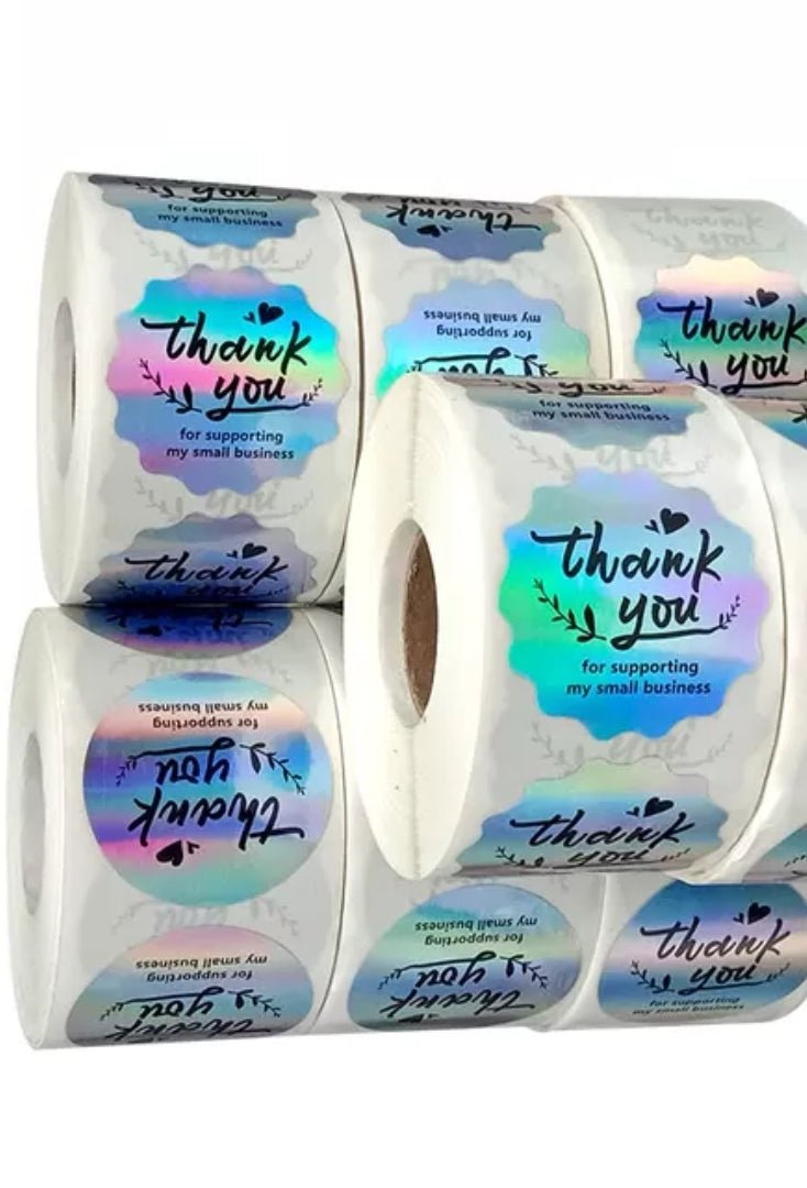Premium Thank You Stickers Holographic Silver 1.5 inch 500 Stickers Per Roll Wavy Shaped Shipping Supplies - Packaging Materials for Quail Enthusiasts