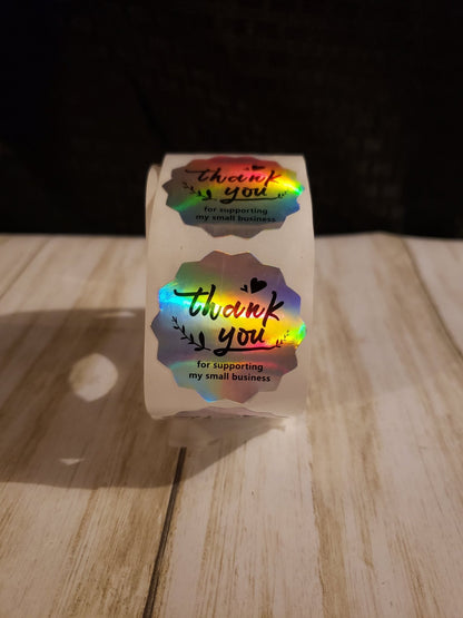 Premium Thank You Stickers Holographic Silver 1.5 inch 500 Stickers Per Roll Wavy Shaped Shipping Supplies - Packaging Materials for Quail Enthusiasts