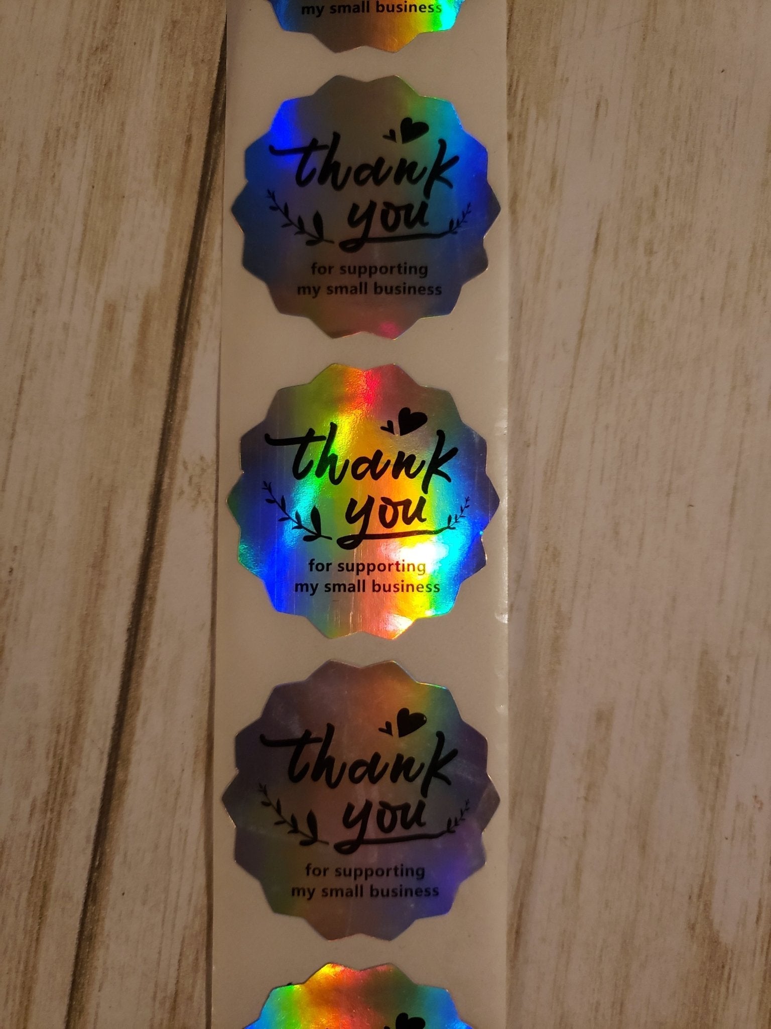 Premium Thank You Stickers Holographic Silver 1.5 inch 500 Stickers Per Roll Wavy Shaped Shipping Supplies - Packaging Materials for Quail Enthusiasts