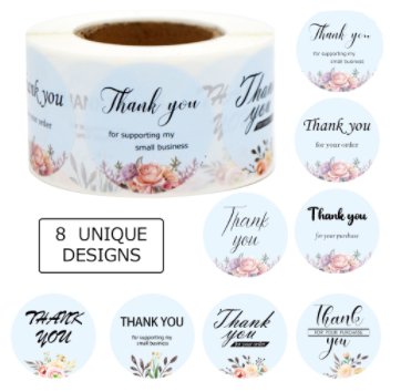 Premium Thank You Stickers Light Blue Floral Round Flowers 1.5 inch 500 Count Per Roll Shipping Supplies - Packaging Materials for Quail Enthusiasts
