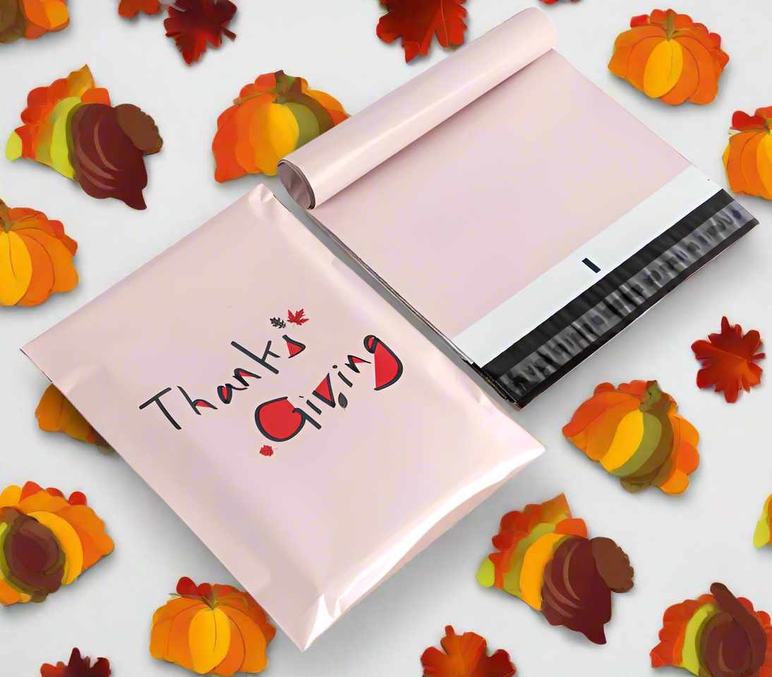 Premium Thanksgiving Poly Mailers Size 10x13 Pink Fall Shipping Bags - Packaging Materials for Quail Enthusiasts