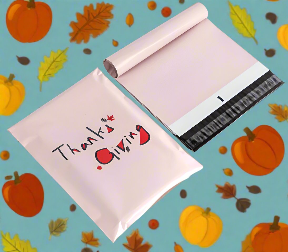 Premium Thanksgiving Poly Mailers Size 10x13 Pink Fall Shipping Bags - Packaging Materials for Quail Enthusiasts