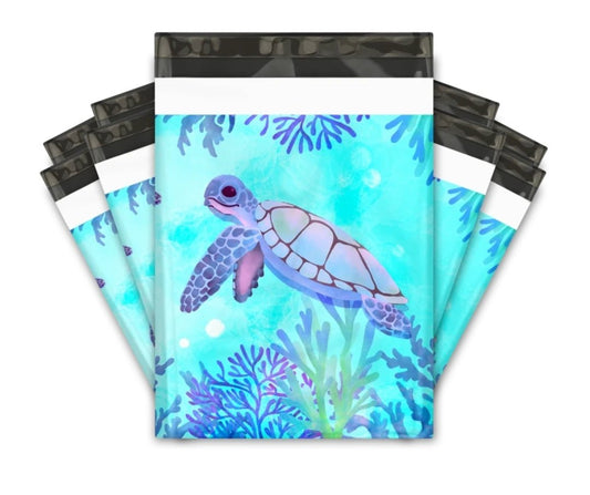 Premium Turtle Ocean Blue Poly Mailers Size 10x13 Colorful Shipping Bags - Packaging Materials for Quail Enthusiasts