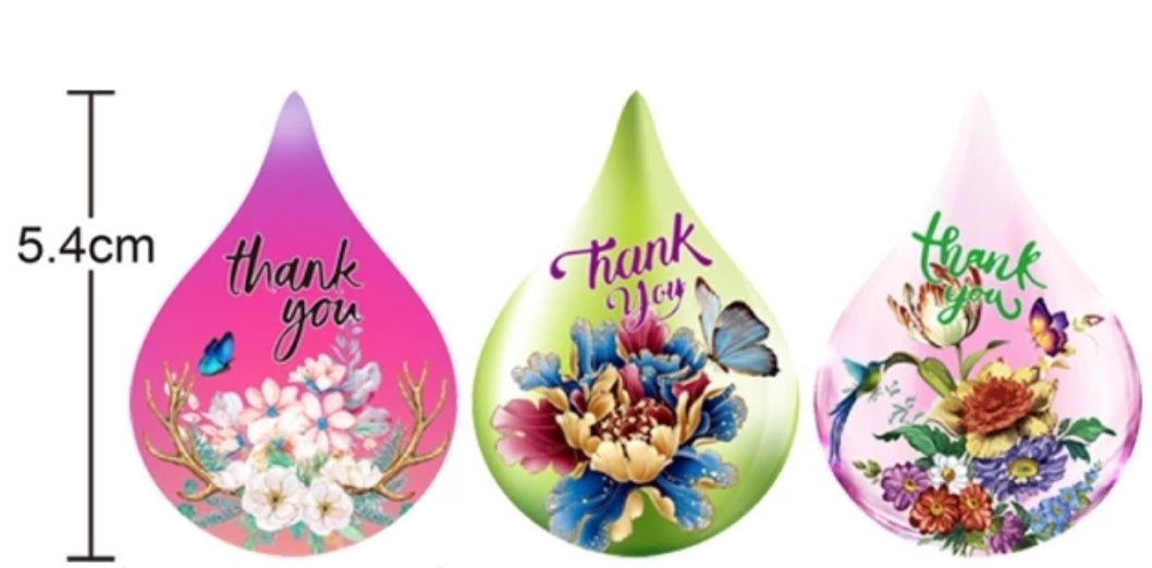 Premium Water Drop Floral Thank You Stickers 2.15 inch x 1.5 inch 500 Count Per Roll Pink Green Shipping Supplies - Packaging Materials for Quail Enthusiasts